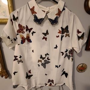 Mod Cloth Butterfly Print Top- Size Medium